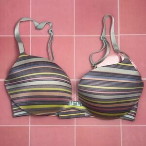 Victoria's Secret Lined Demi Bra 32D Multi Color Striped Padded Underwire